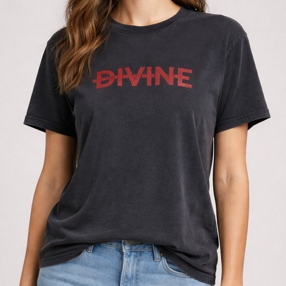 Ksubi Divine Graphic Tee XL Black Washed Streetwear Casual Minimalist Skater